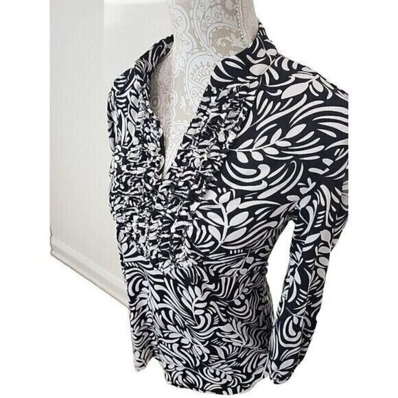 Style & Co. Black & White Floral Elbow Length Sleeve Top Women's Medium - Picture 2 of 7